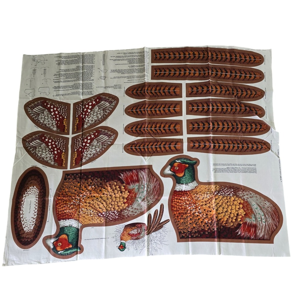Cranston Print Works Ring-Necked Pheasant Fabric Panel Cut Sew Plush Vintage OS